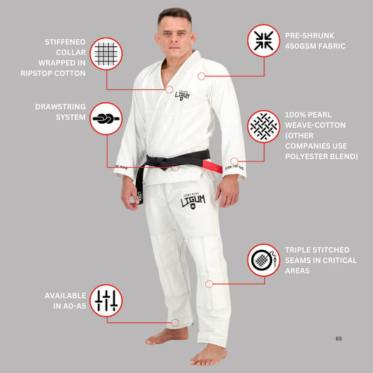 Ligum 450GSM White Jiu Jitsu Gi - Grappling - Competition Grade